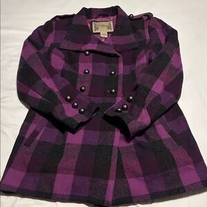Ruff Hewn Plaid Pea Coat in Purple and Black
